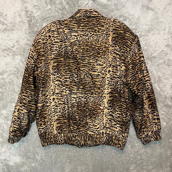 Vtg FUDA Women Animal Leopard Cheetah Silk Bomber Full Zip Structured Jacket M - Picture 2 of 12
